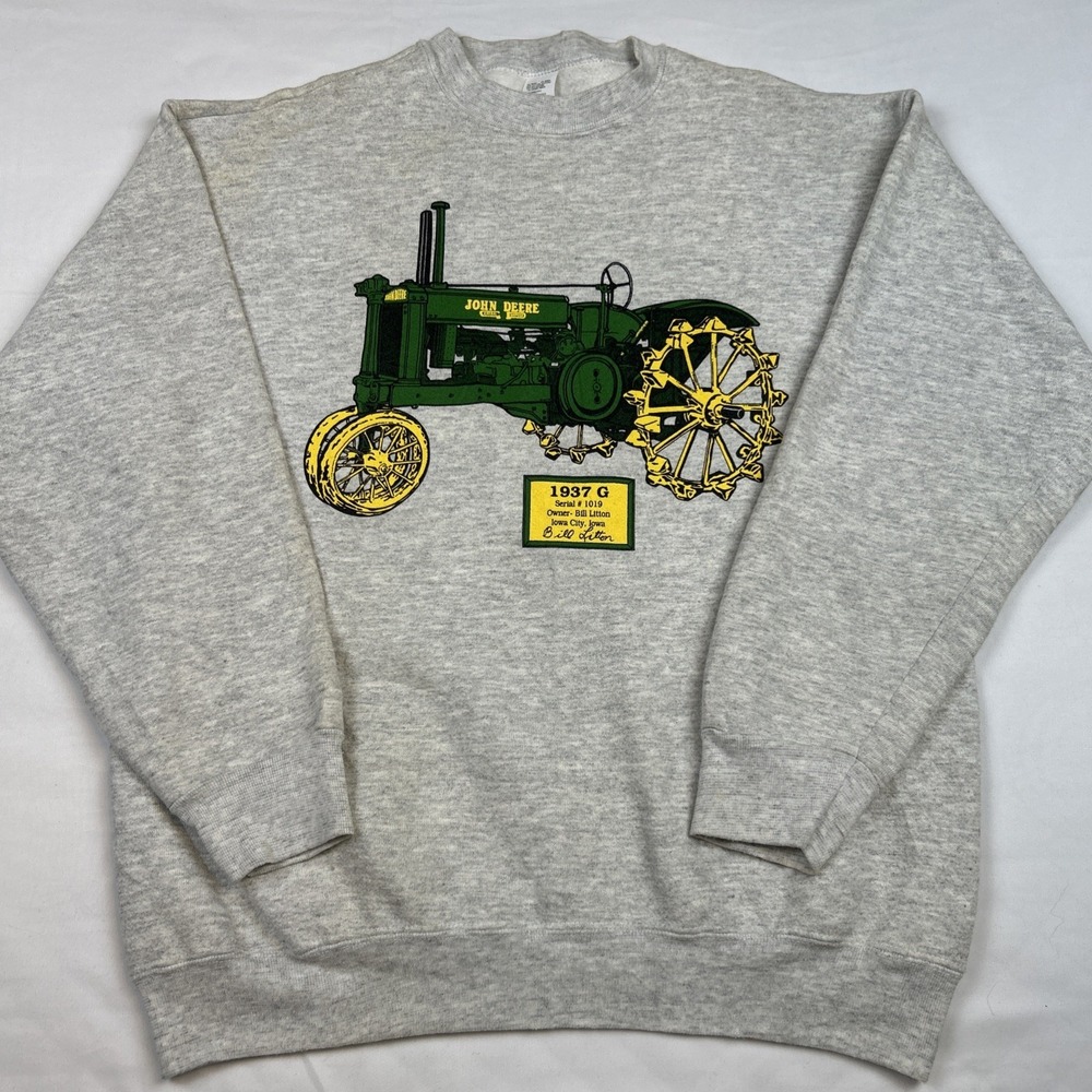 Vintage John Deere Tractor Sweatshirt Large 1937 G USA Made Crewneck Gray Iowa